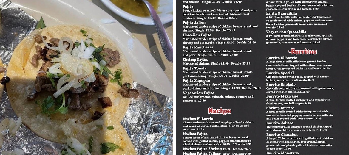 EL BARRIO MEXICAN RESTAURANT Menu