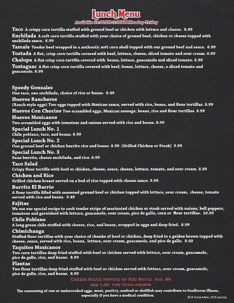 EL BARRIO MEXICAN RESTAURANT Menu image 1